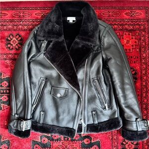 Topshop faux fur lined leather biker jacket. Brand new! Size 4 / S
